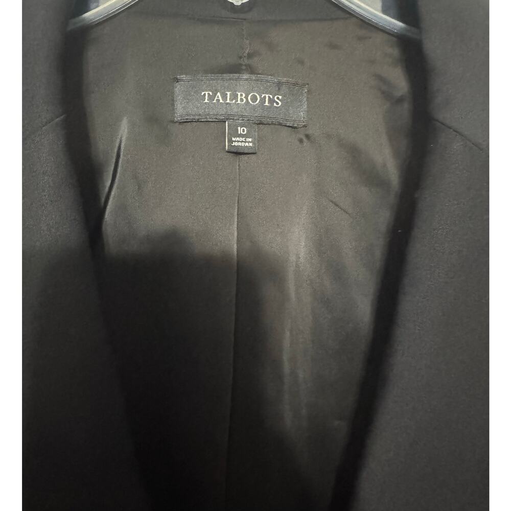 Talbots Black Wool Blazer Sz 10 Single Button Jacket‎ Striped cuff sleeves Chic - Picture 8 of 8